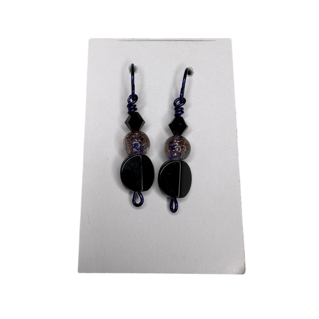 Handmade Black And Blue Dangle Earrings 18$